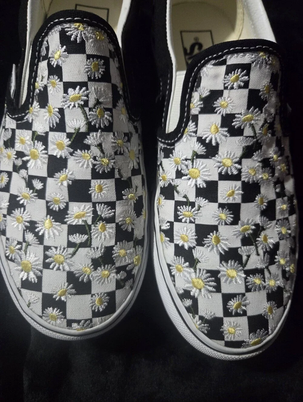 Platform Checkered Vans With Daisy Embroidery